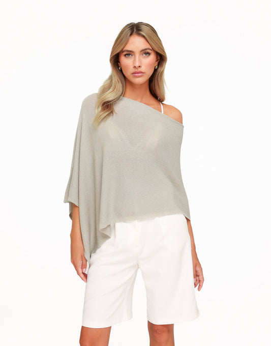 Taupe Off Shoulder Gebreide Cape - Top - Olivia & Kate