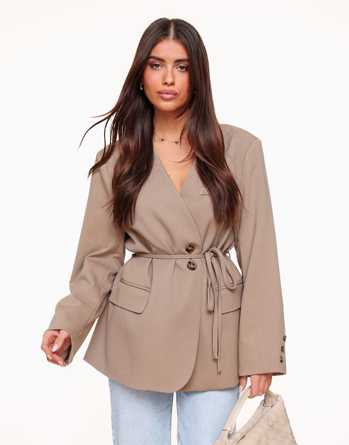 Taupe Oversized Wikkel - Blazer - Olivia & Kate