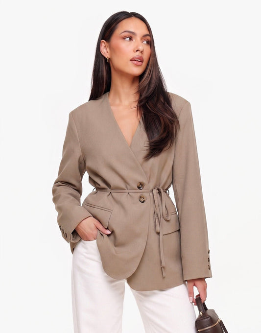Taupe Oversized Wikkel - Blazer - Olivia & Kate
