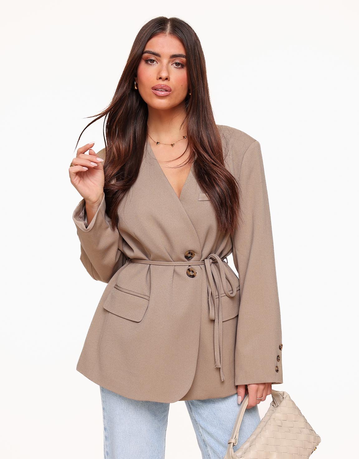 Taupe Oversized Wikkel - Blazer - Olivia & Kate