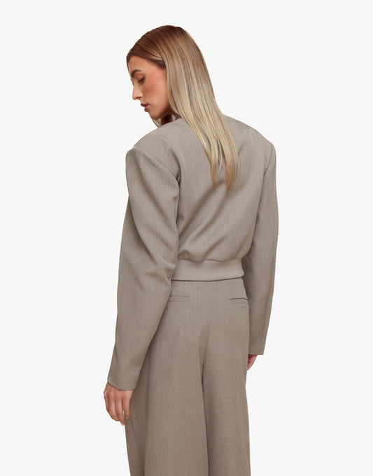 Taupe Schouderpads Cropped Mid Waisted - Set - Olivia & Kate