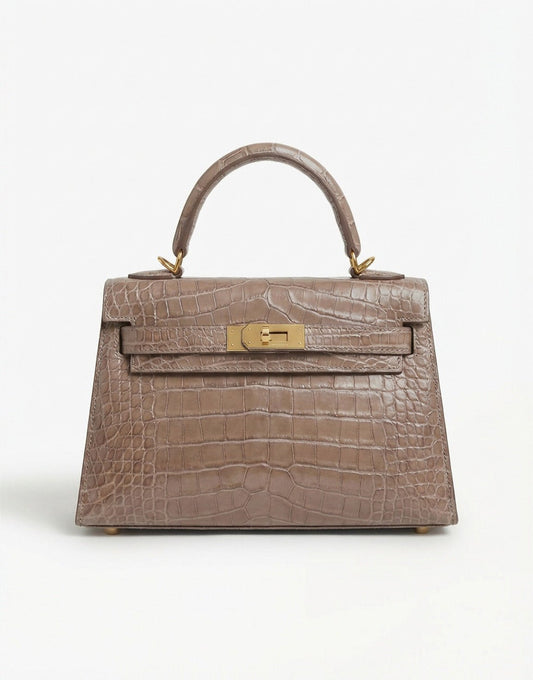 Taupe Slangen Leren Gouden Detail - Tas - Olivia & Kate