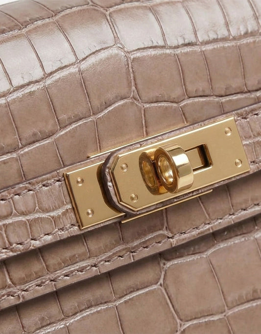 Taupe Slangen Leren Gouden Detail - Tas - Olivia & Kate