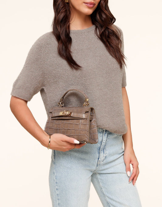 Taupe Slangen Leren Gouden Detail - Tas - Olivia & Kate