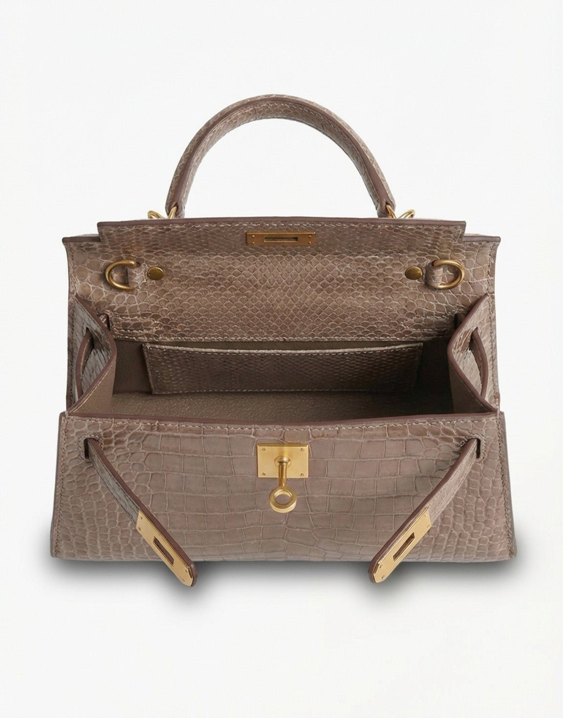 Taupe Slangen Leren Gouden Detail - Tas - Olivia & Kate