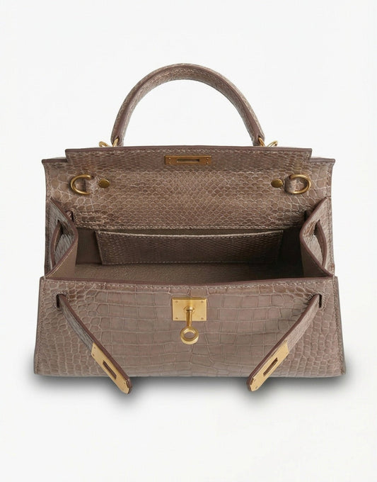 Taupe Slangen Leren Gouden Detail - Tas - Olivia & Kate