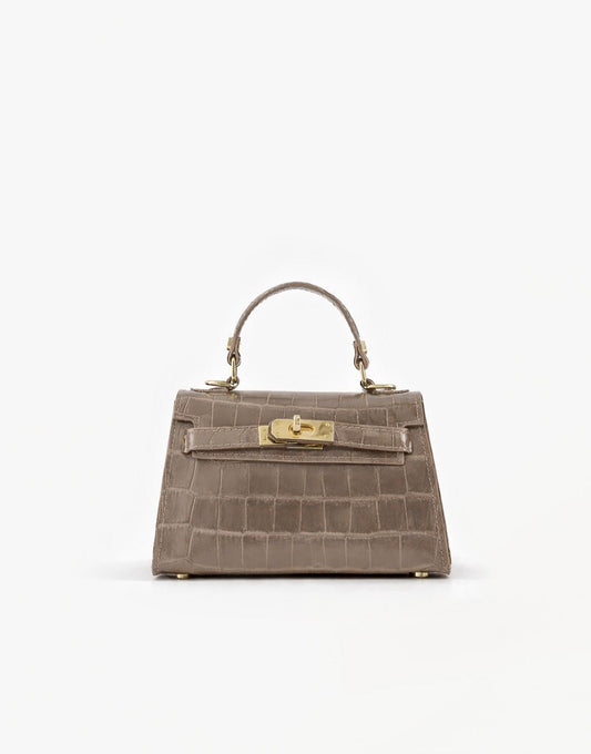 Taupe Slangen Leren Gouden Detail - Tas - Olivia & Kate