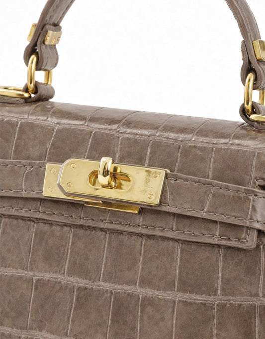 Taupe Slangen Leren Gouden Detail - Tas - Olivia & Kate
