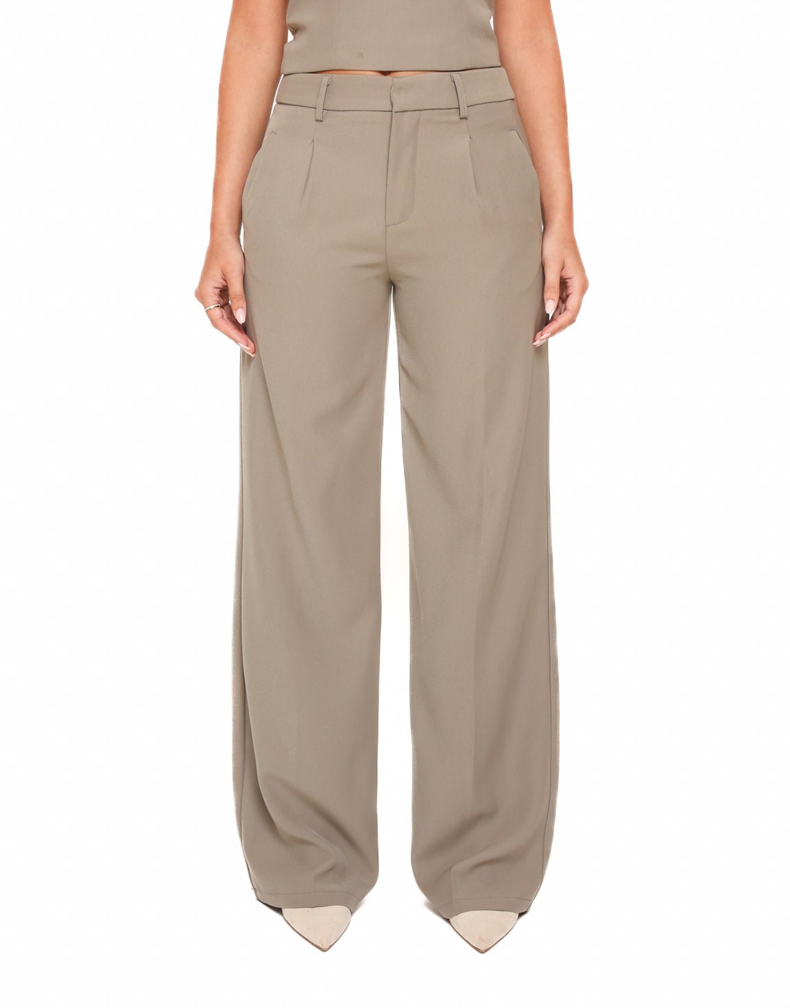 Taupe STUDIO Wijde - Pantalon - Olivia & Kate