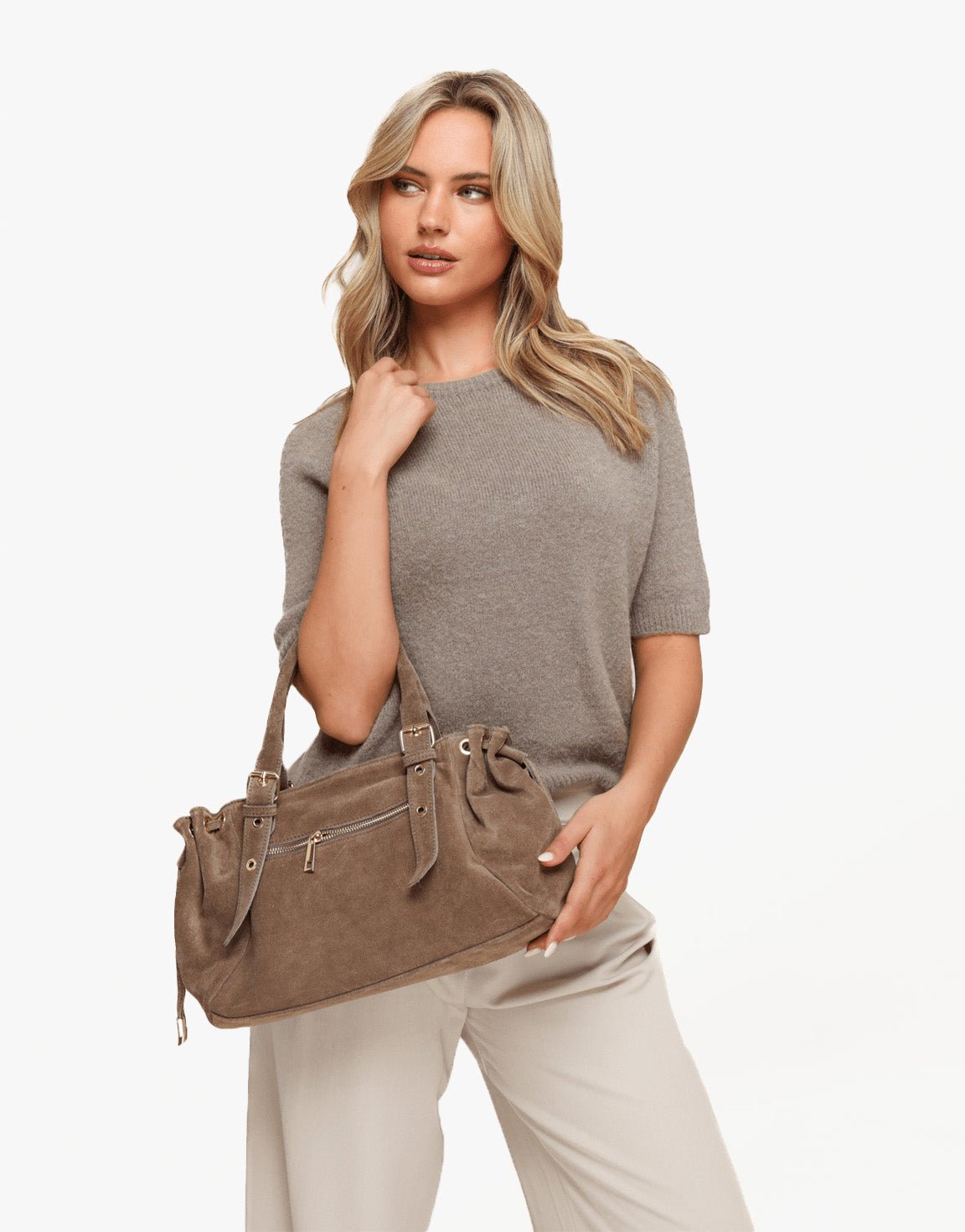 Taupe Suede City - Bag - Olivia & Kate