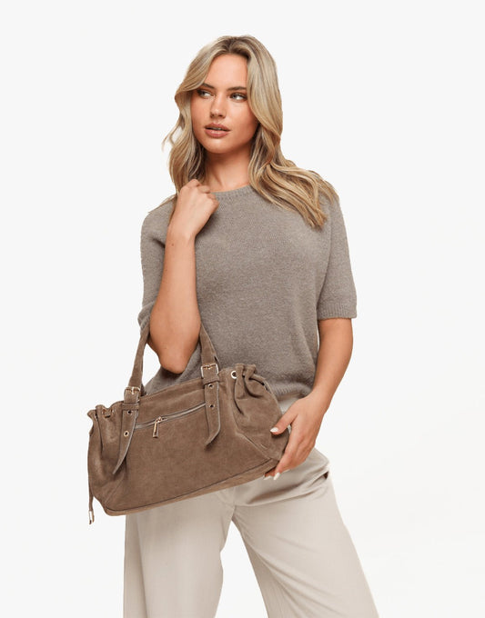 Taupe Suede City - Bag - Olivia & Kate