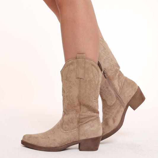 Taupe Suede Cowboy - Laarzen - Olivia & Kate
