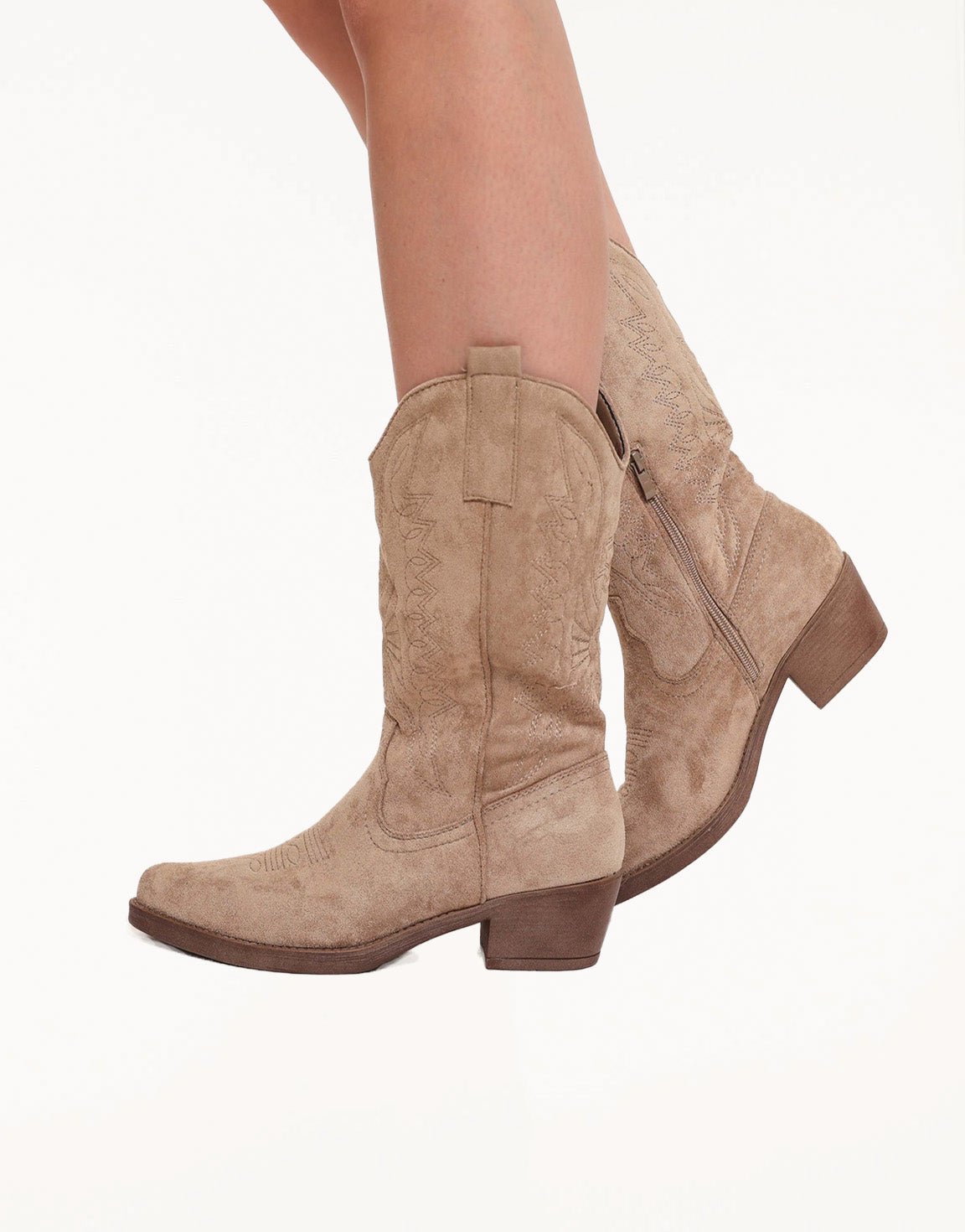 Taupe Suede Cowboy - Laarzen - Olivia & Kate