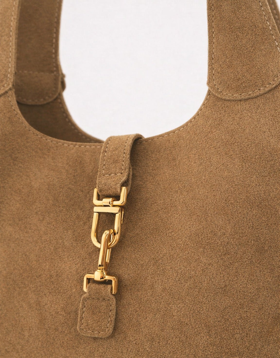 Taupe Suede Gouden Detail Langwerpige - Tas - Olivia & Kate