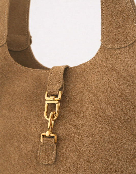 Taupe Suede Gouden Detail Langwerpige - Tas - Olivia & Kate