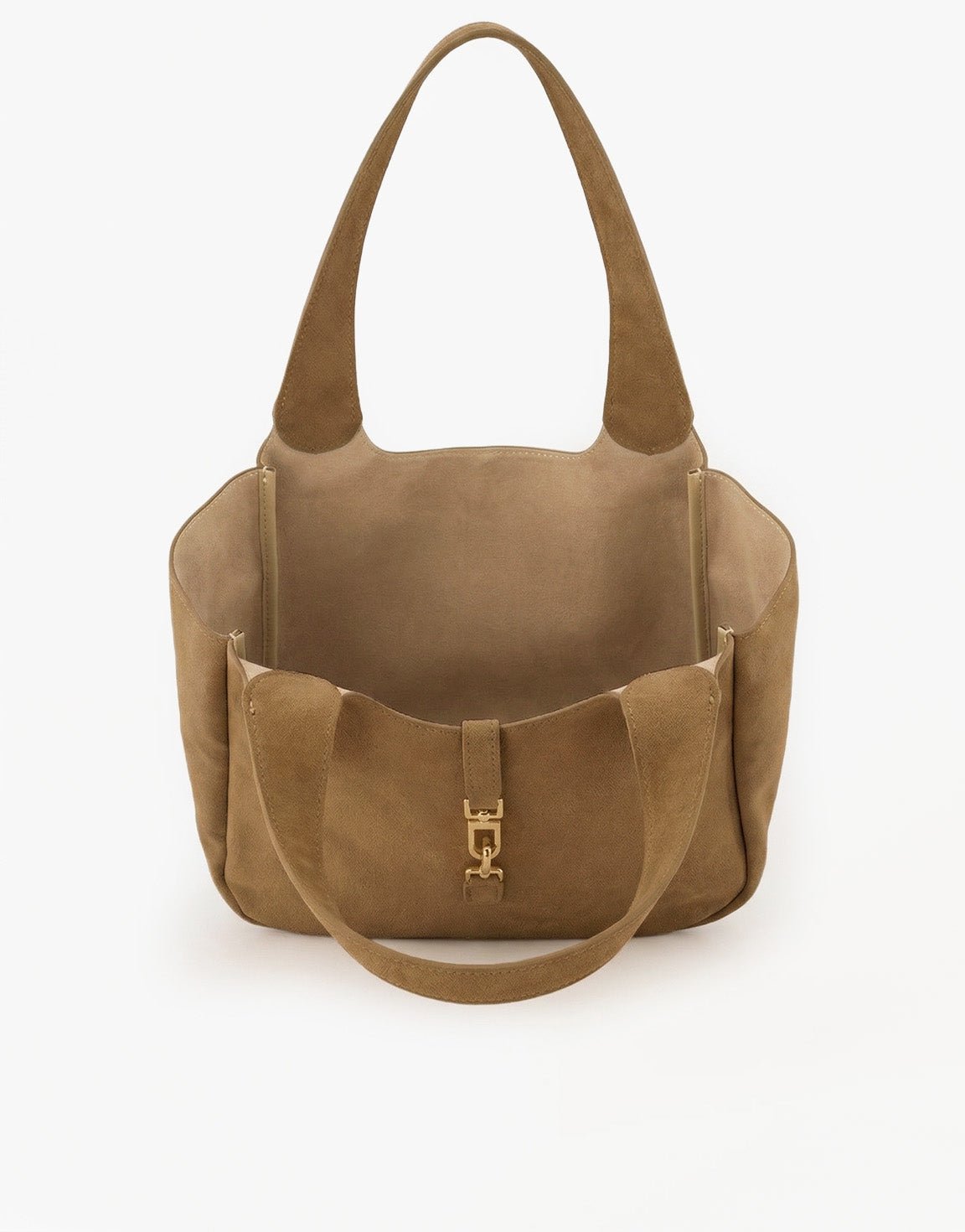 Taupe Suede Gouden Detail Langwerpige - Tas - Olivia & Kate