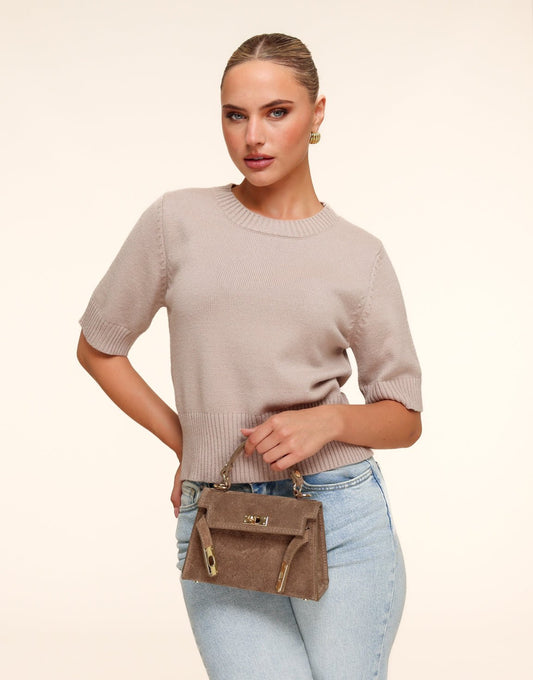 Taupe Suede Gouden Detail - Tas - Olivia & Kate