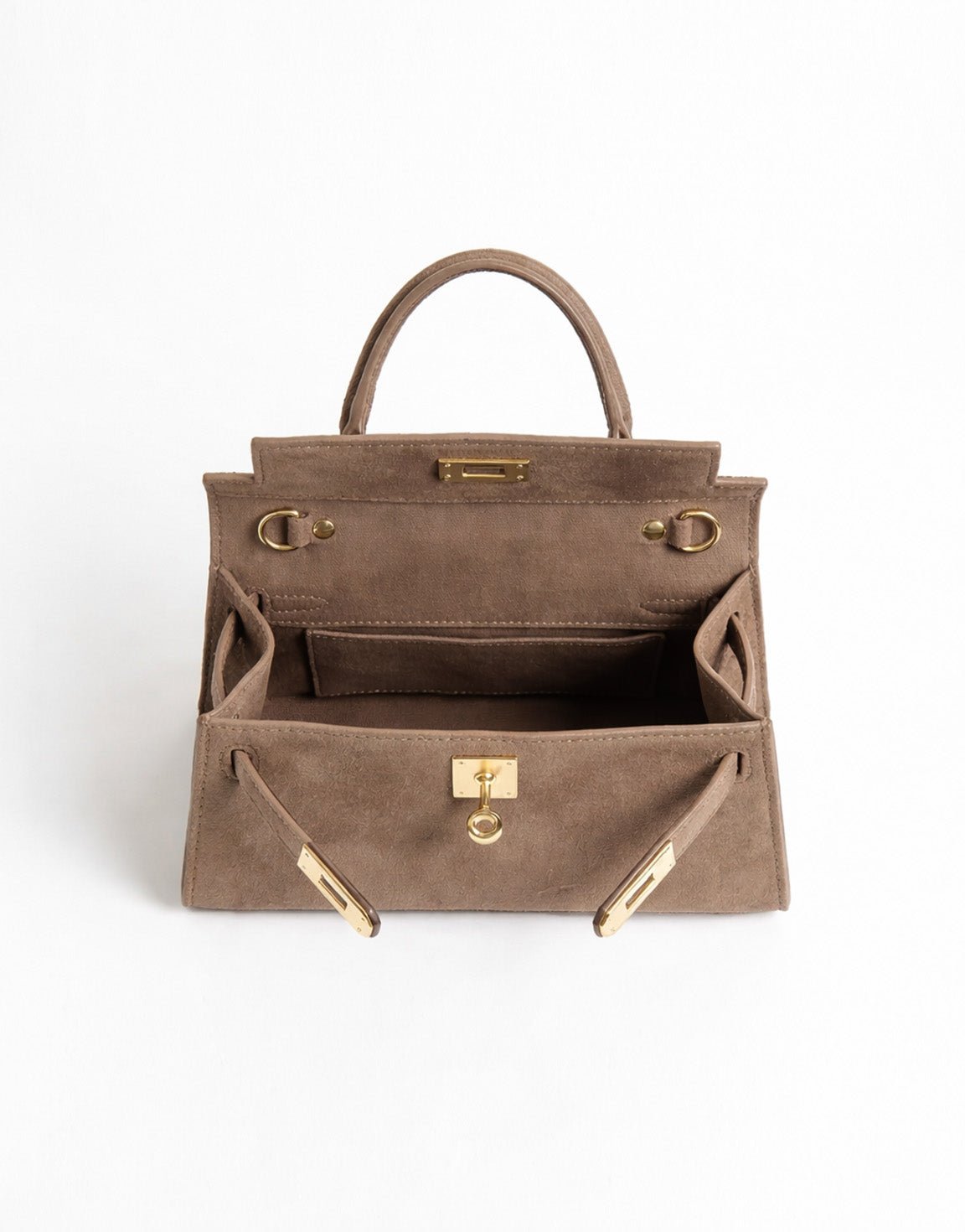 Taupe Suede Gouden Detail - Tas - Olivia & Kate