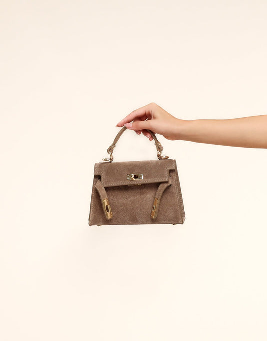 Taupe Suede Gouden Detail - Tas - Olivia & Kate