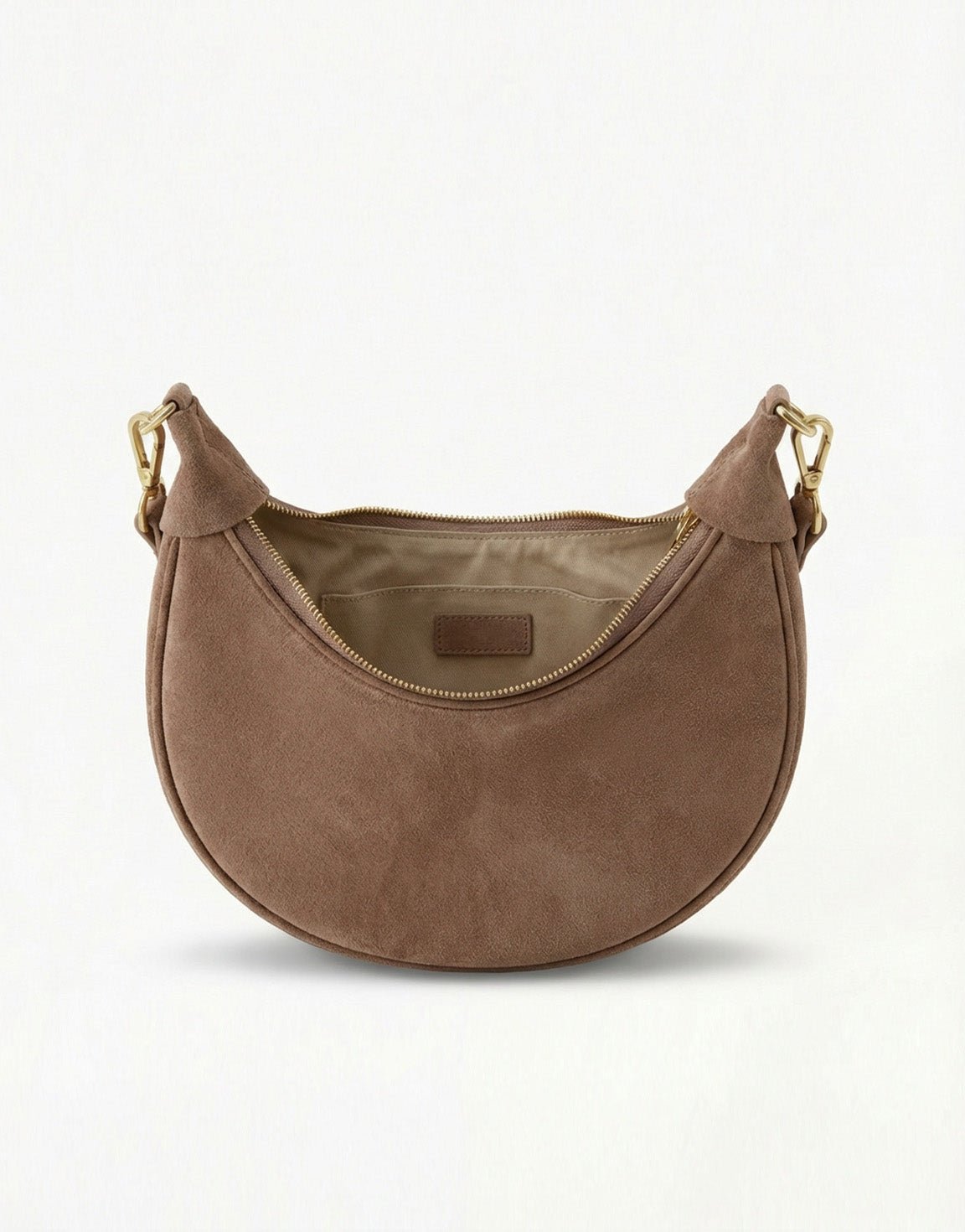 Taupe Suede Half Ronde Leren - Tas - Olivia & Kate