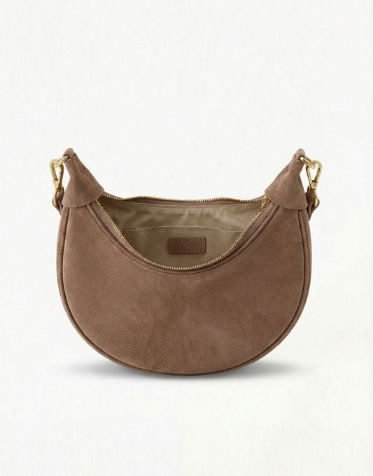 Taupe Suede Half Ronde Leren - Tas - Olivia & Kate
