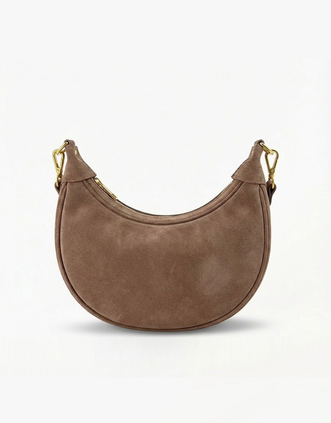 Taupe Suede Half Ronde Leren - Tas - Olivia & Kate