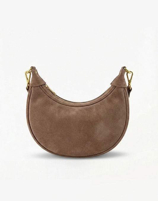 Taupe Suede Half Ronde Leren - Tas - Olivia & Kate
