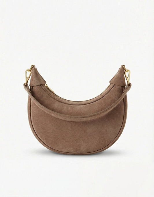 Taupe Suede Half Ronde Leren - Tas - Olivia & Kate