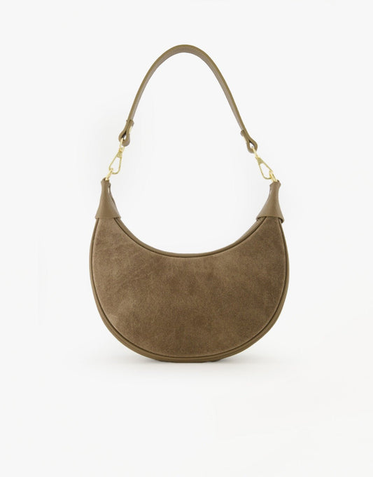 Taupe Suede Half Ronde Leren - Tas - Olivia & Kate