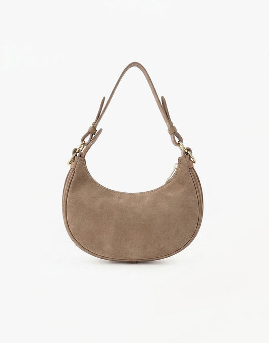 Taupe Suede Kleine Half Ronde - Tas - Olivia & Kate