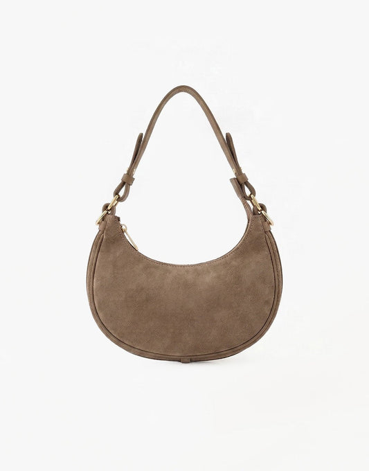 Taupe Suede Kleine Half Ronde - Tas - Olivia & Kate