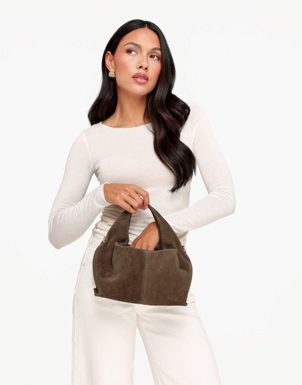 Taupe Suede Ronde Schouder - Tas - Olivia & Kate