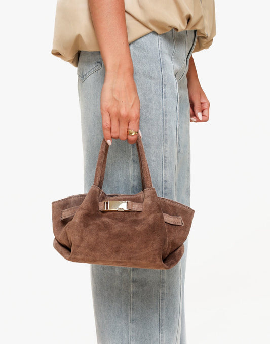 Taupe Suede Shopper - Bag - Olivia & Kate