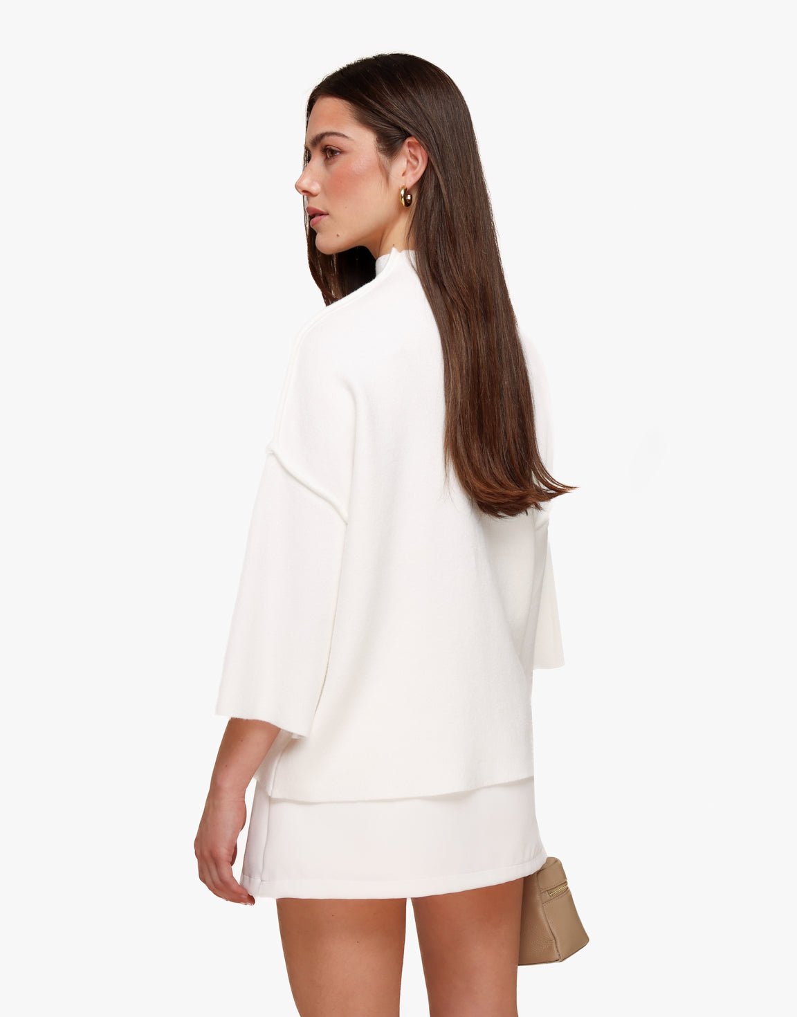 Witte Basic Hoge Hals 3/4 Mouwen - Top - Olivia & Kate