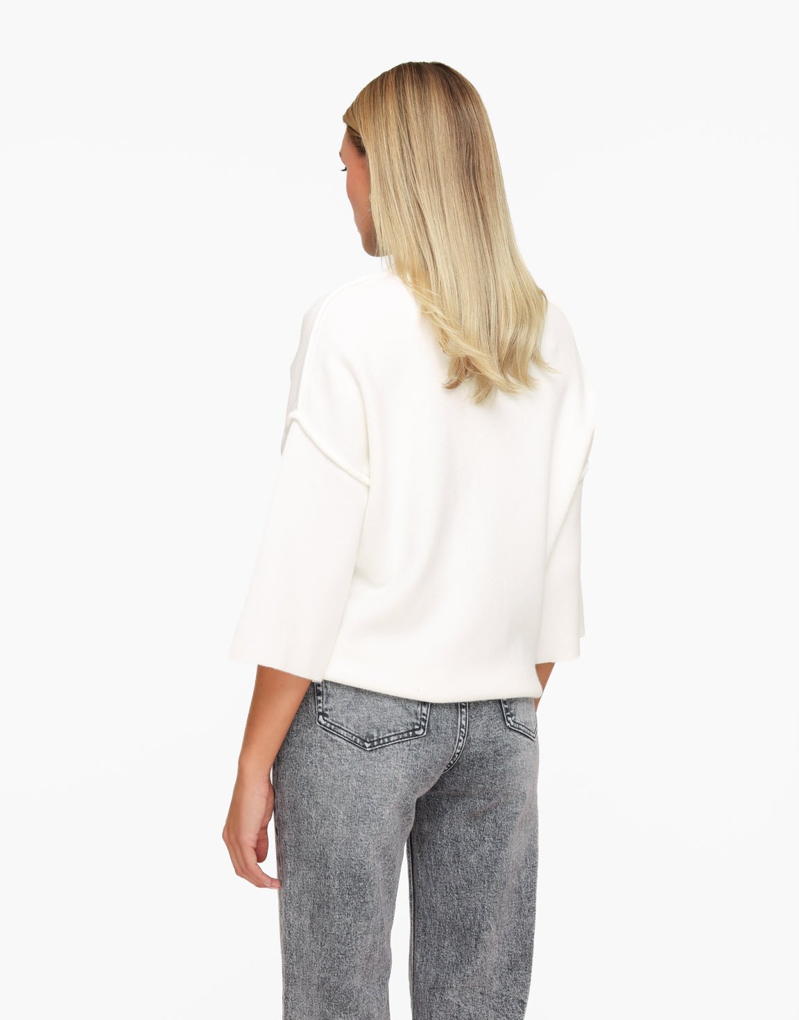Witte Basic Hoge Hals 3/4 Mouwen - Top - Olivia & Kate
