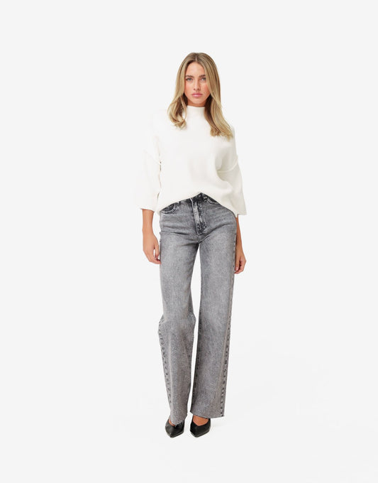 Witte Basic Hoge Hals 3/4 Mouwen - Top - Olivia & Kate