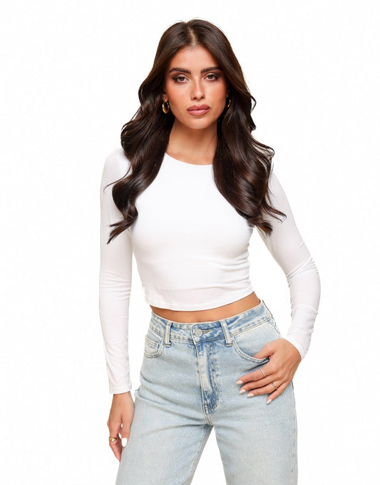 Witte Basic LS Cropped - Top - Olivia & Kate