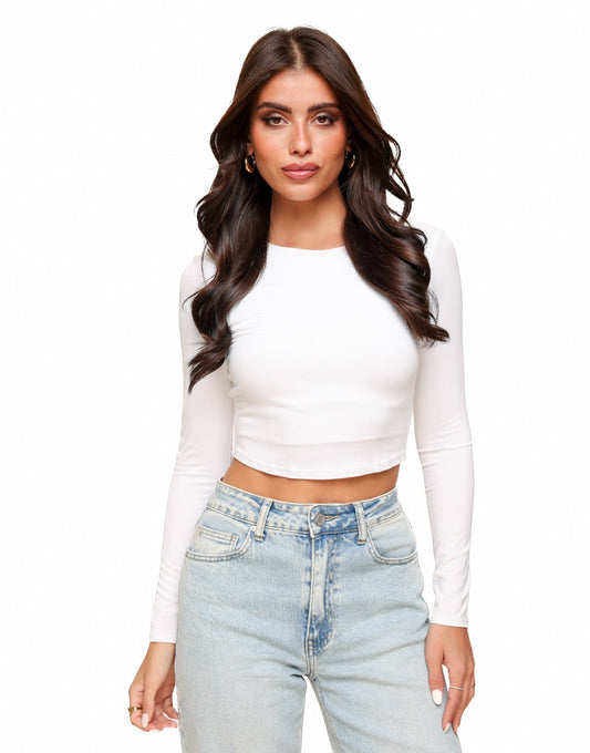 Witte Basic LS Cropped - Top - Olivia & Kate