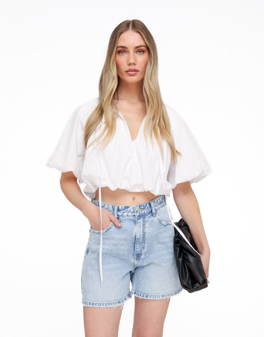 Witte Cropped Ballon SS - Top - Olivia & Kate