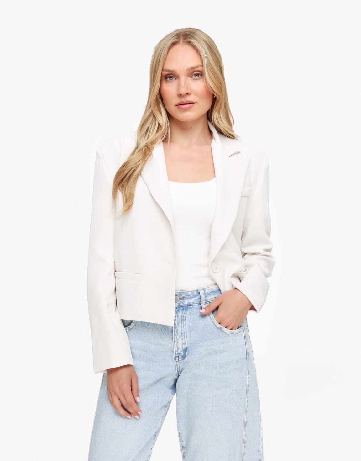 Witte Cropped - Blazer - Olivia & Kate