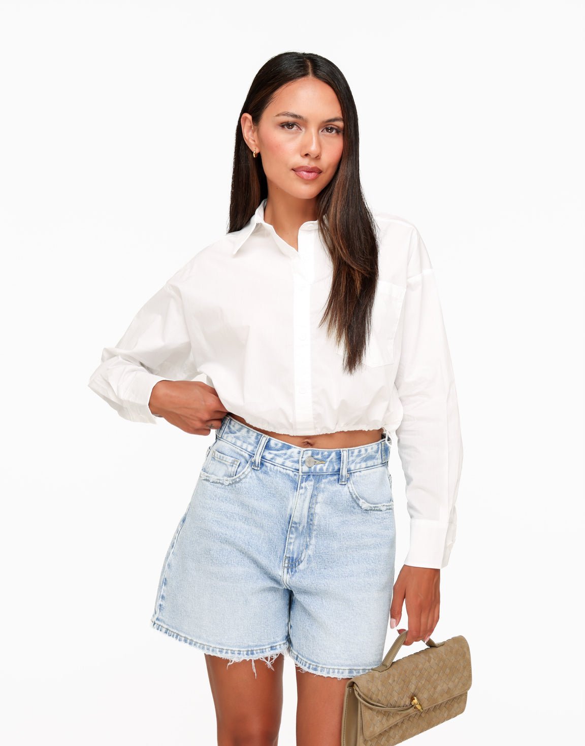 Witte Cropped Elastische Onderkant - Blouse - Olivia & Kate