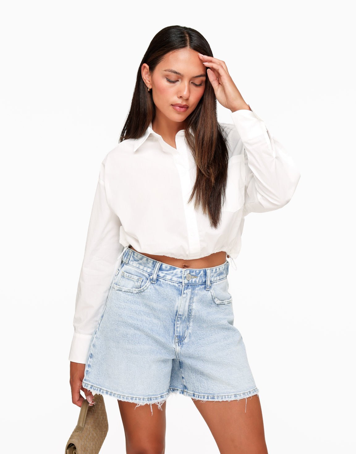 Witte Cropped Elastische Onderkant - Blouse - Olivia & Kate