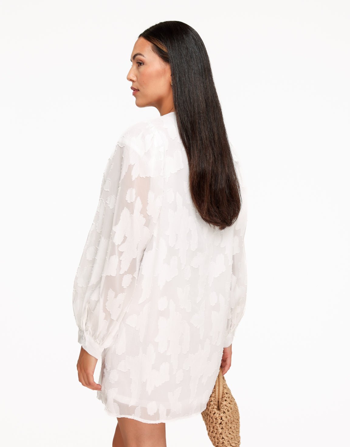 Witte Flowy Gestrikte LS - Jurk - Olivia & Kate