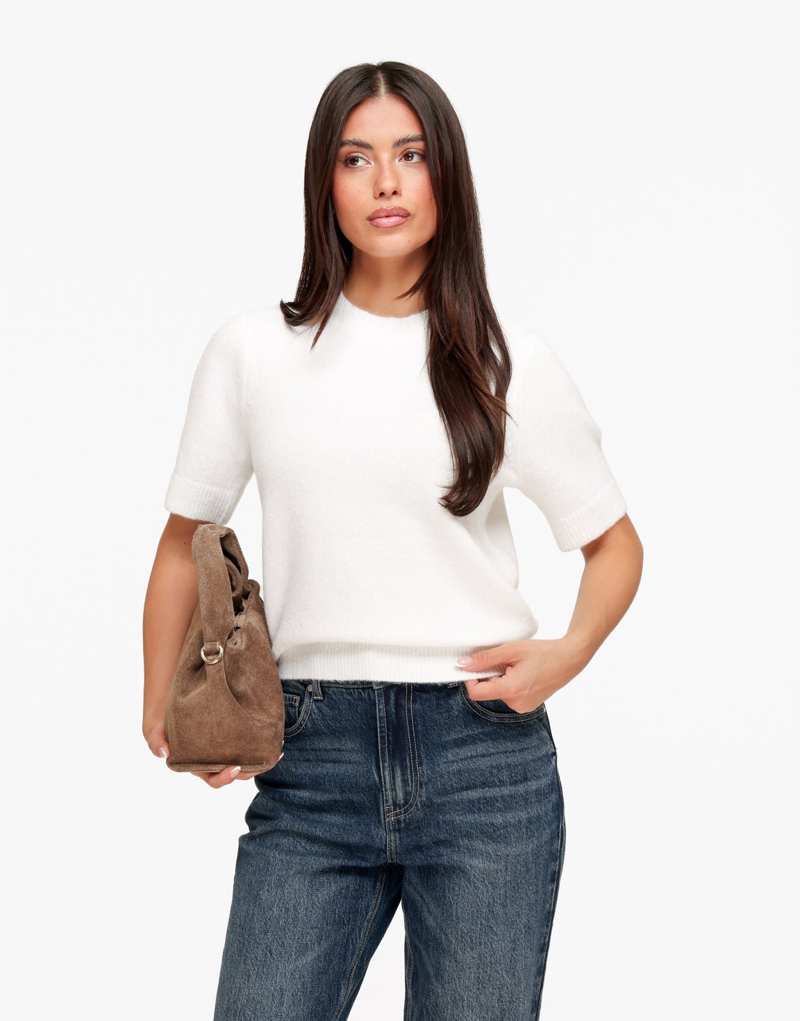 Witte Gebreide Ronde Hals SS - Top - Olivia & Kate