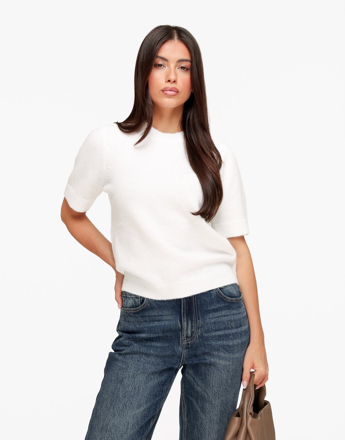 Witte Gebreide Ronde Hals SS - Top - Olivia & Kate