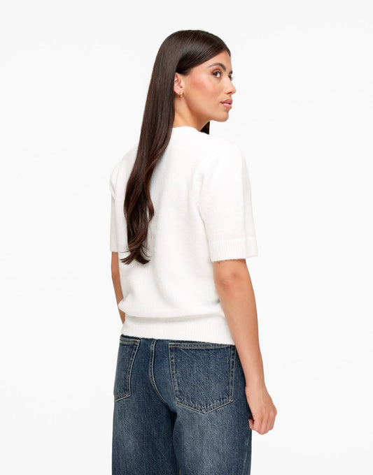 Witte Gebreide Ronde Hals SS - Top - Olivia & Kate
