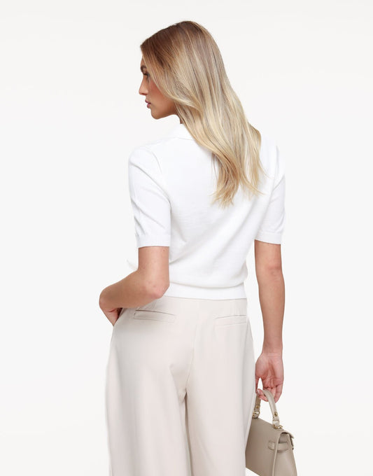 Witte Gebreide SS Polo - Top - Olivia & Kate