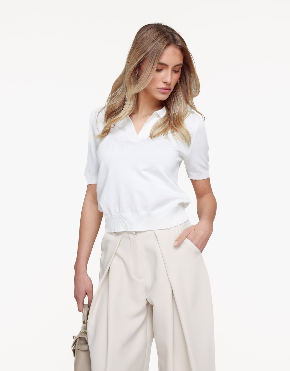 Witte Gebreide SS Polo - Top - Olivia & Kate