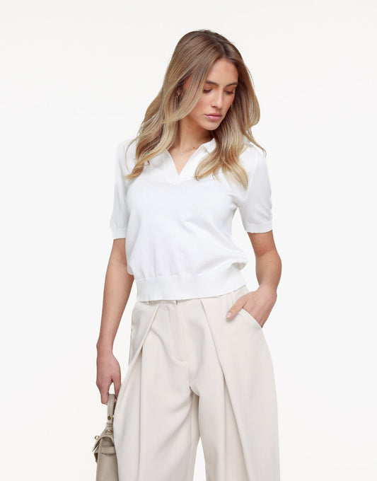 Witte Gebreide SS Polo - Top - Olivia & Kate