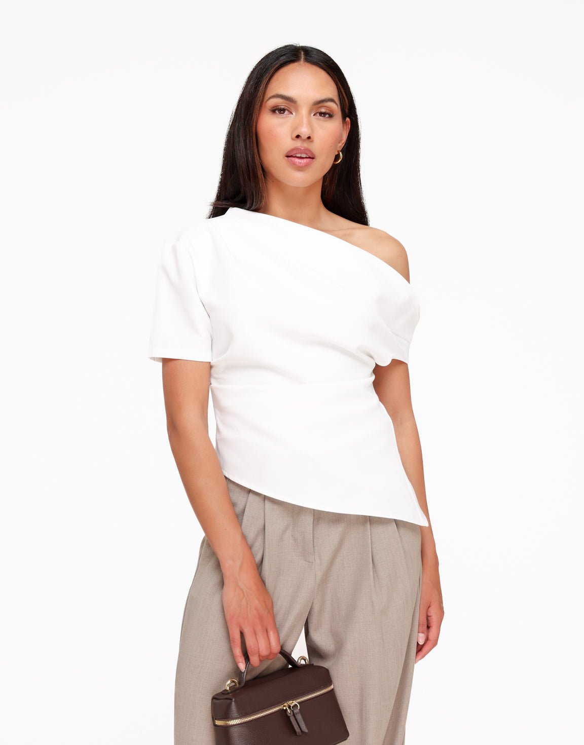 Witte Gedrapeerde Off Shoulder SS - Top - Olivia & Kate